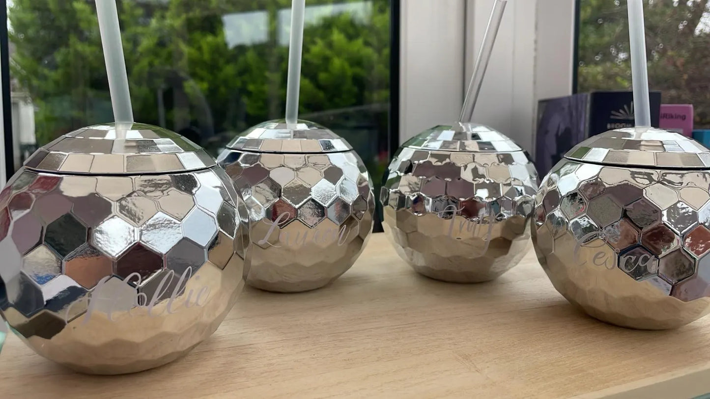 Personalised Disco Ball Cup with Straw