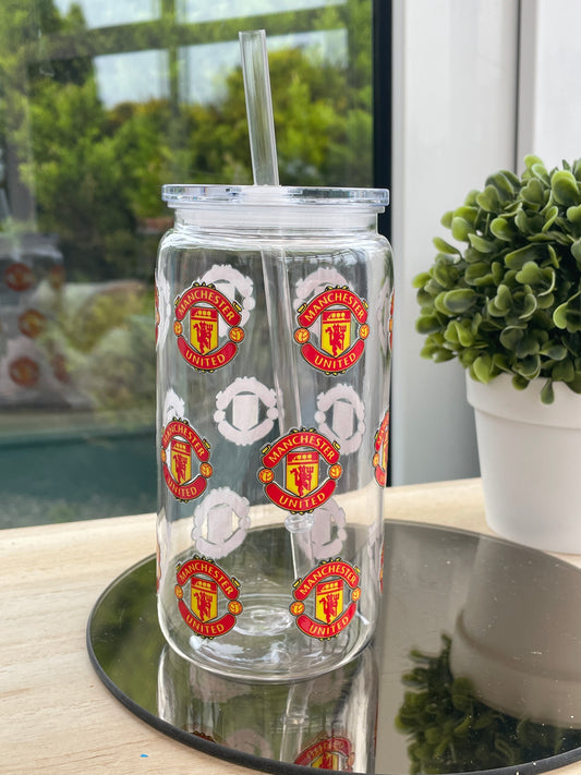 Manchester United decorated plastic mason jar