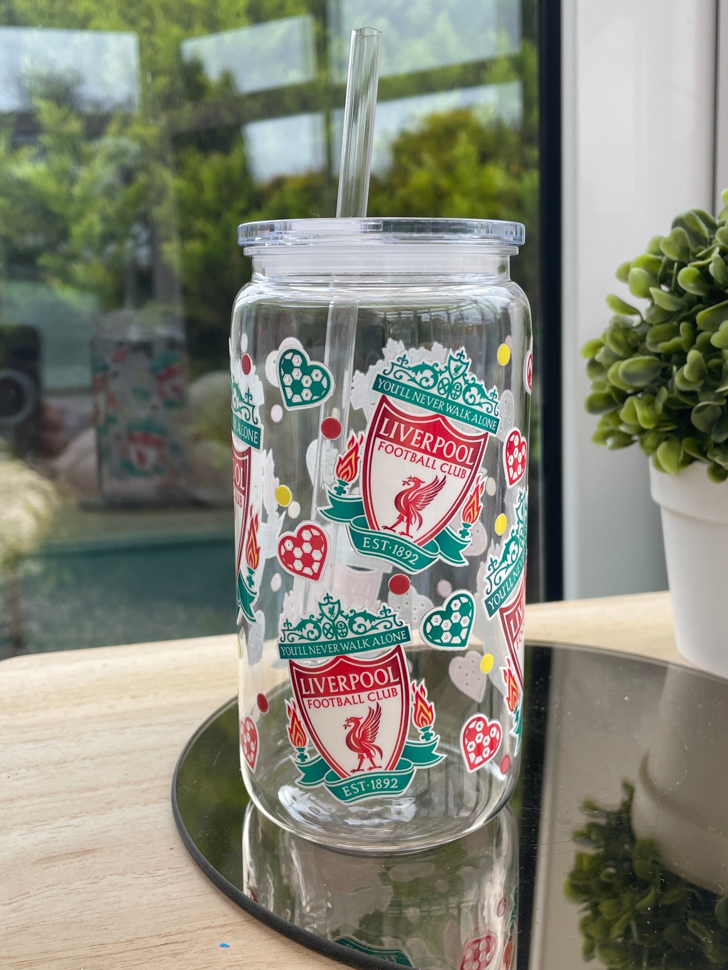 Liverpool decorated plastic mason jar