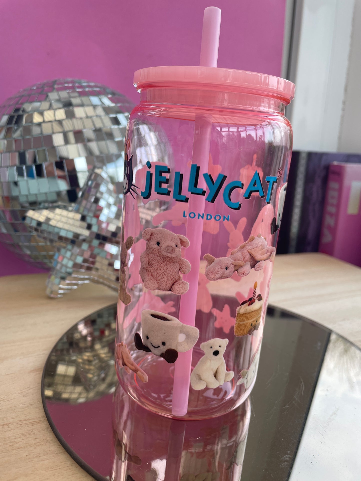Jellycat London decorated pink mason jar