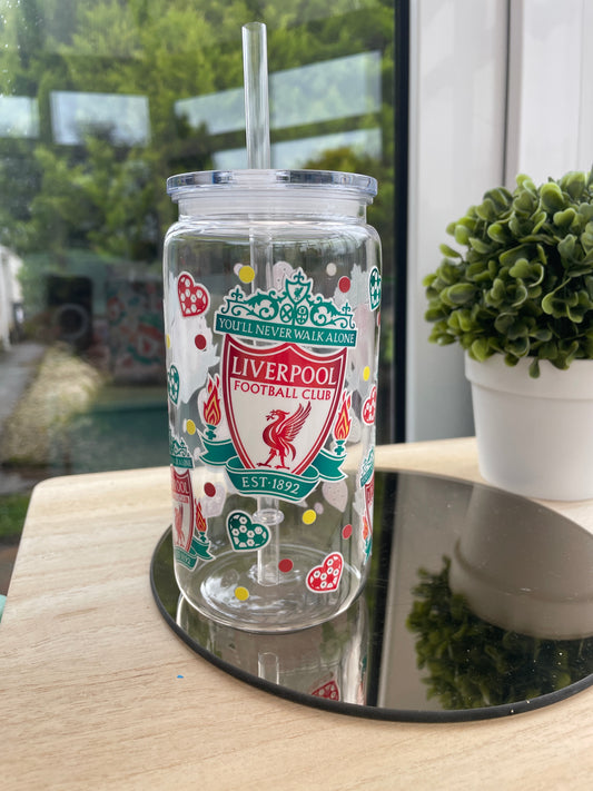 Liverpool decorated plastic mason jar