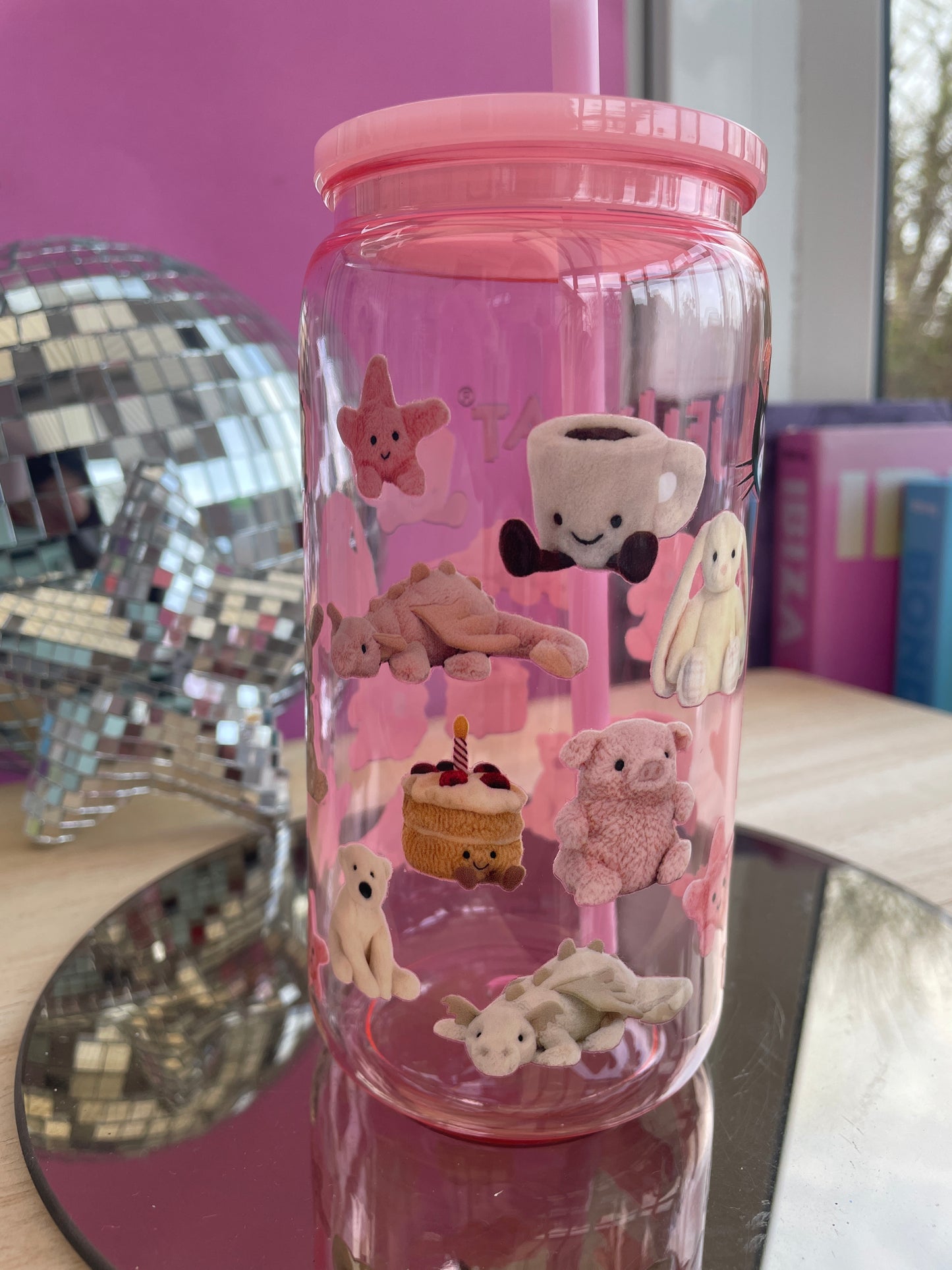 Jellycat London decorated pink mason jar