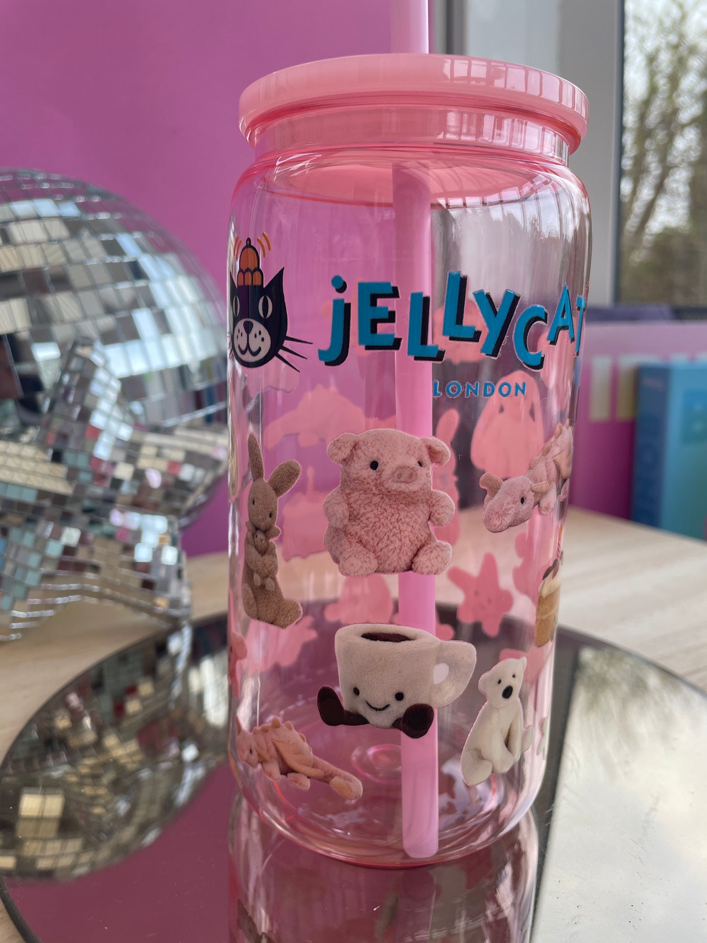 Jellycat London decorated pink mason jar