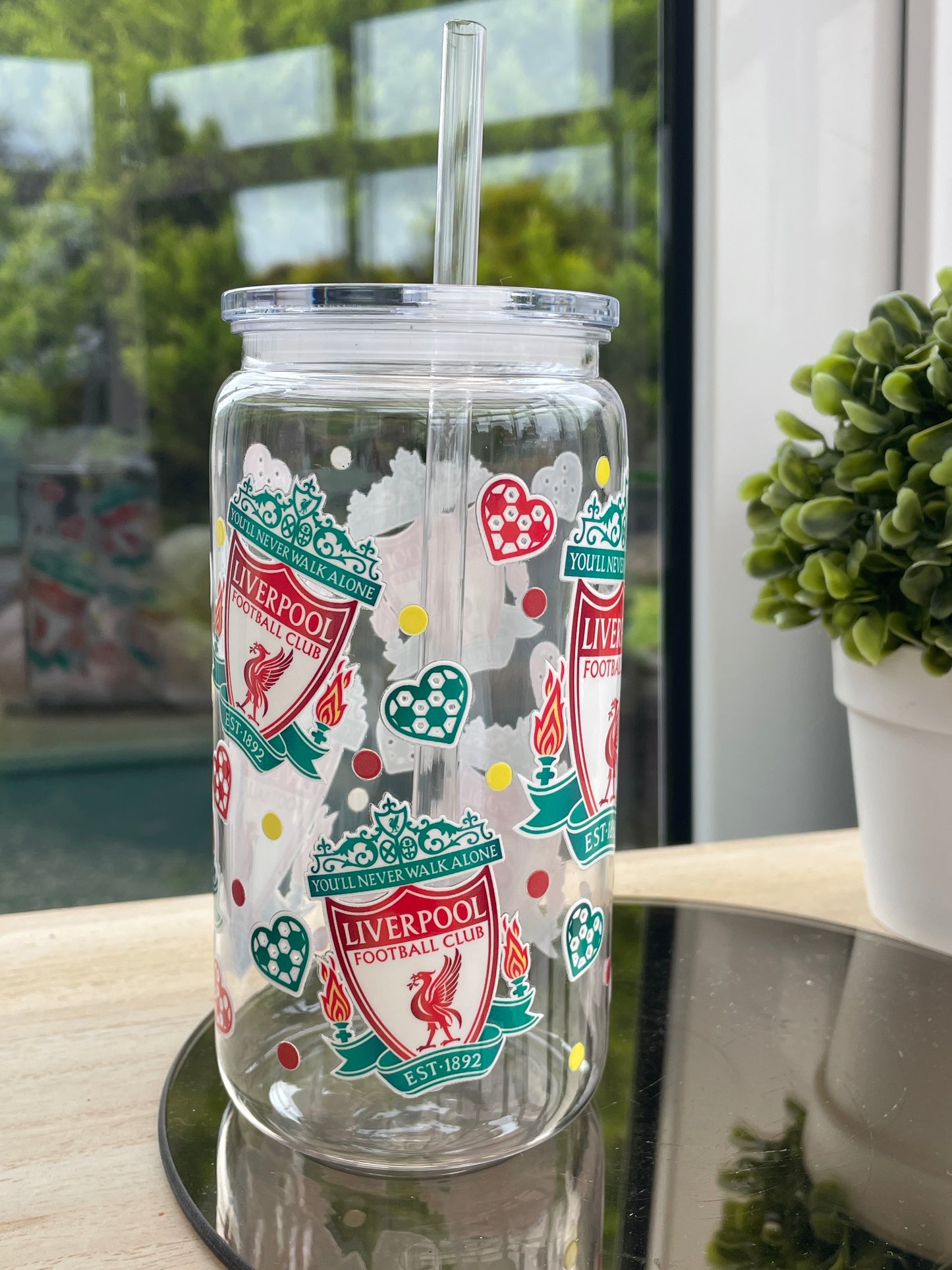 Liverpool decorated plastic mason jar