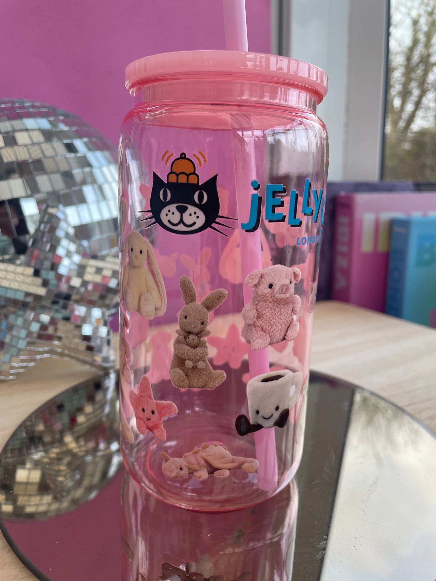 Jellycat London decorated pink mason jar