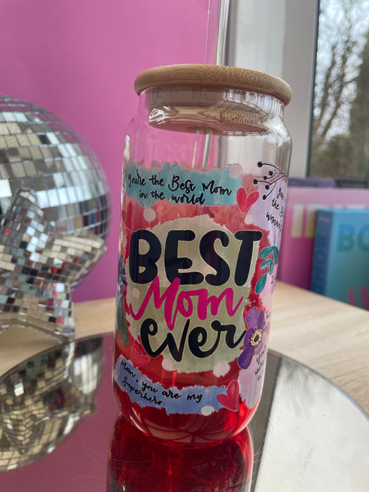 Best Mom Ever decorated glass mason jar