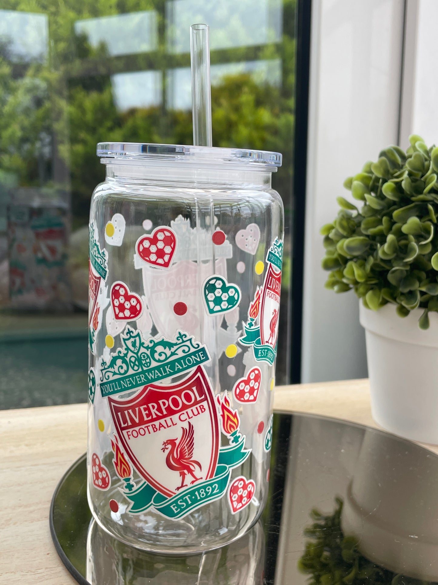 Liverpool decorated plastic mason jar