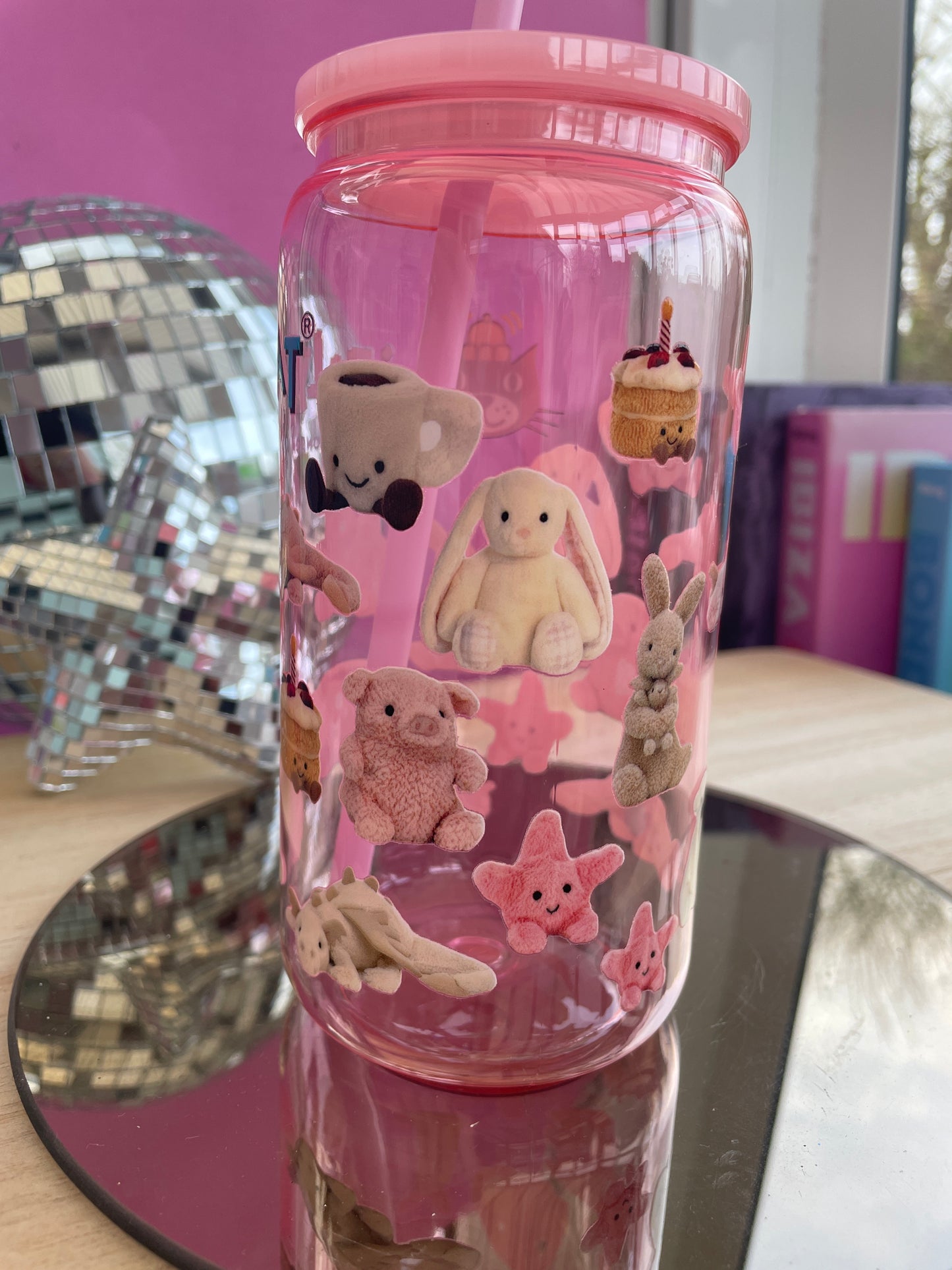 Jellycat London decorated pink mason jar