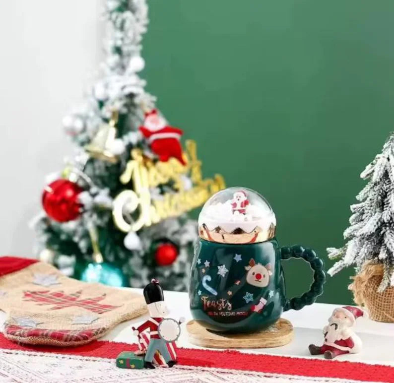 Christmas Snow Globe Ceramic Mug with Lid