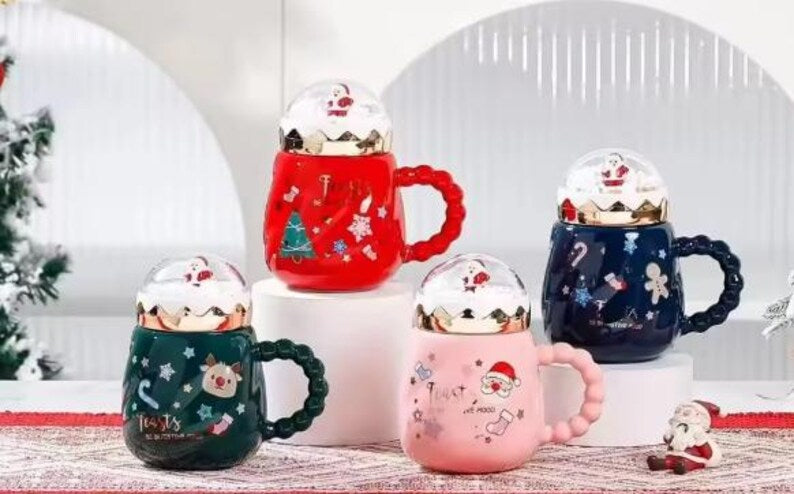 Christmas Snow Globe Ceramic Mug with Lid