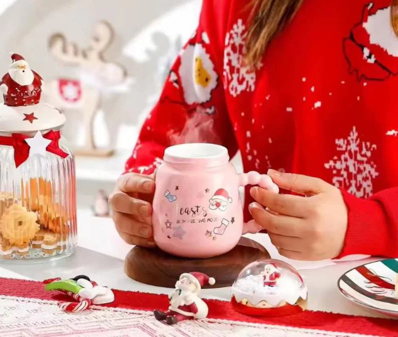 Christmas Snow Globe Ceramic Mug with Lid