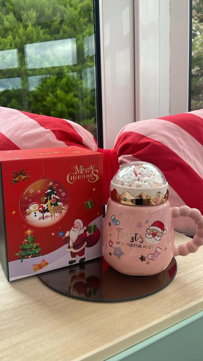 Christmas Snow Globe Ceramic Mug with Lid