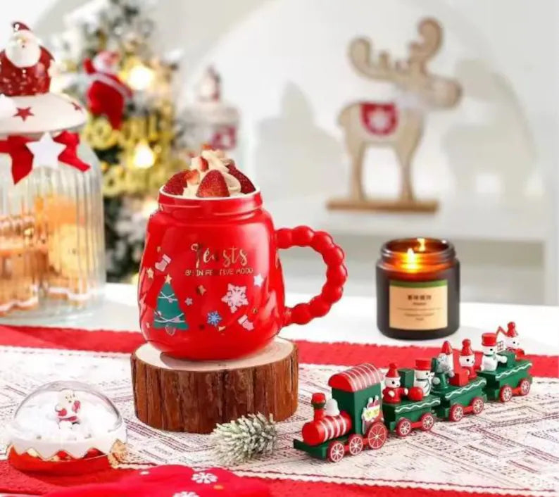 Christmas Snow Globe Ceramic Mug with Lid