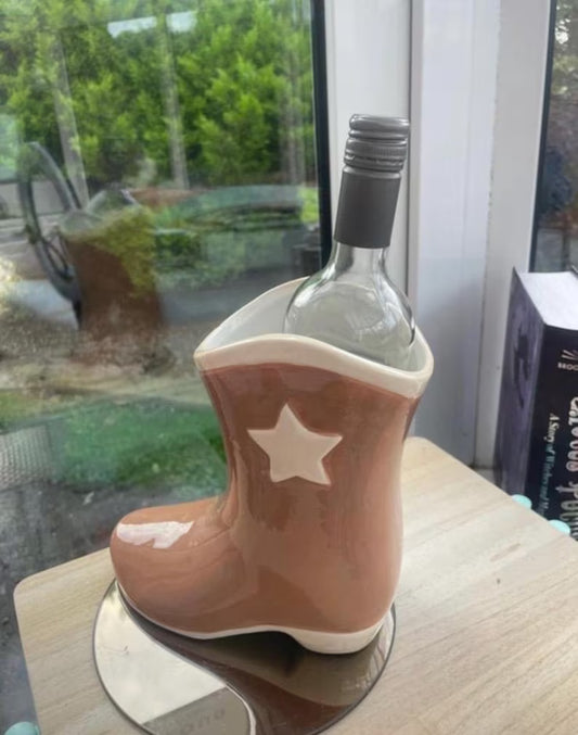 Brown Ceramic Boot Bottle Cooler