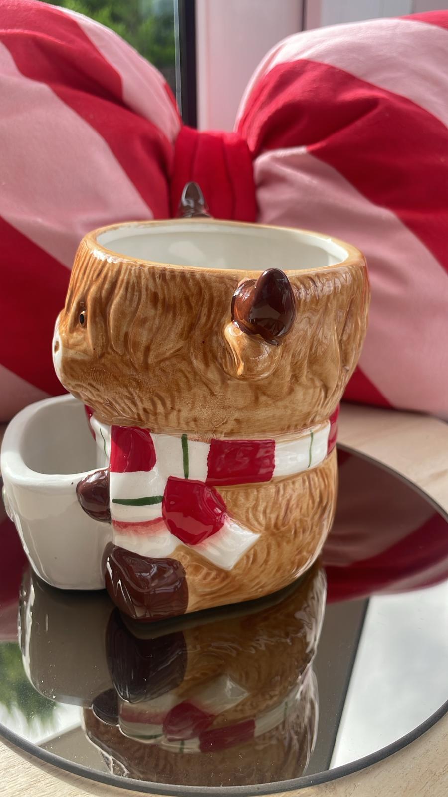 Highland Cow Christmas Mug with Biscuit Pocket