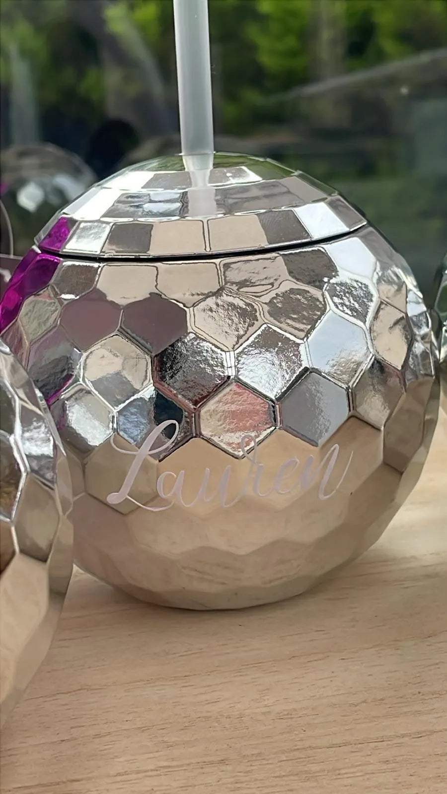Personalised Disco Ball Cup with Straw
