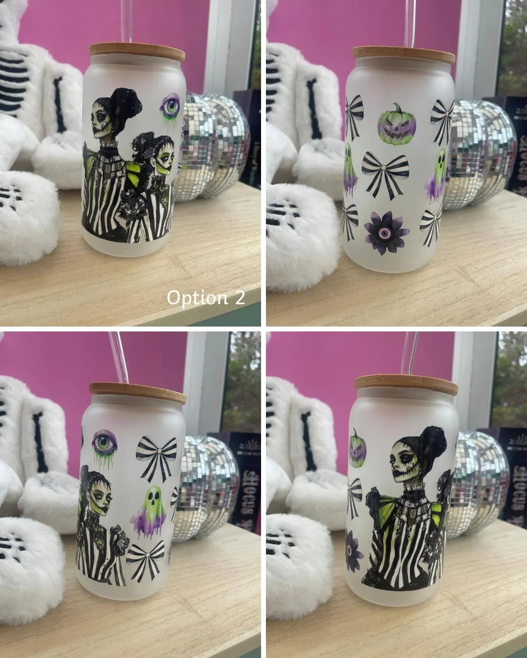 Female Woman BeetleJuice Halloween Glass Frosted