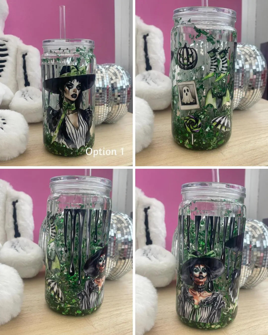Female Woman BeetleJuice Halloween Glass Frosted
